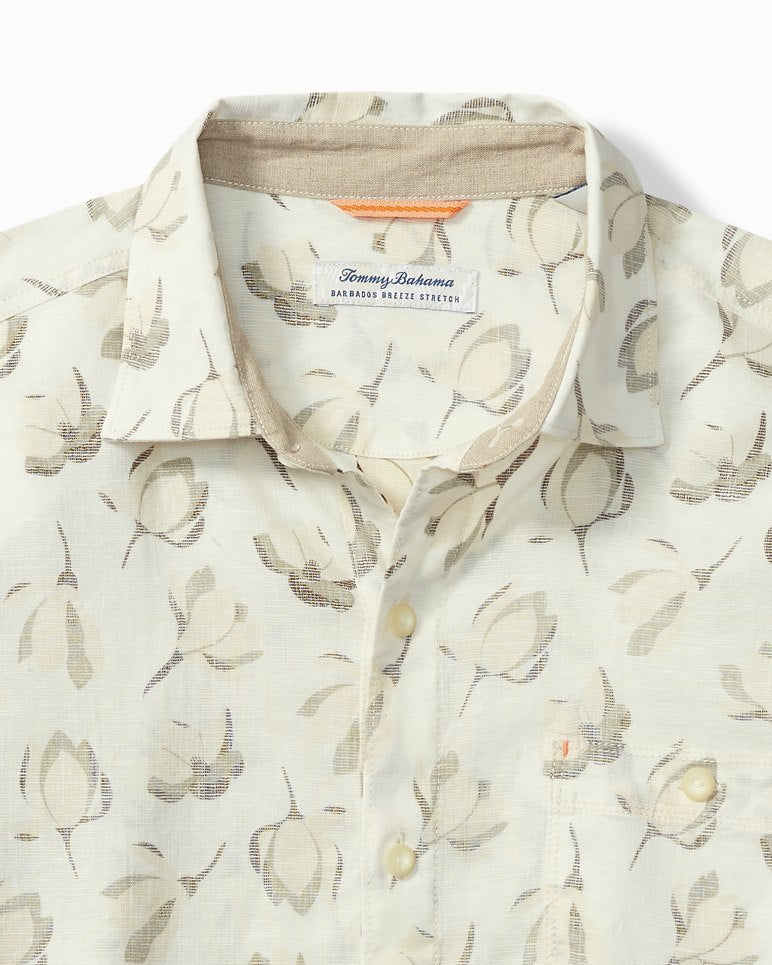 Barbados Breeze Magnolia Blooms Stretch Linen Shirt